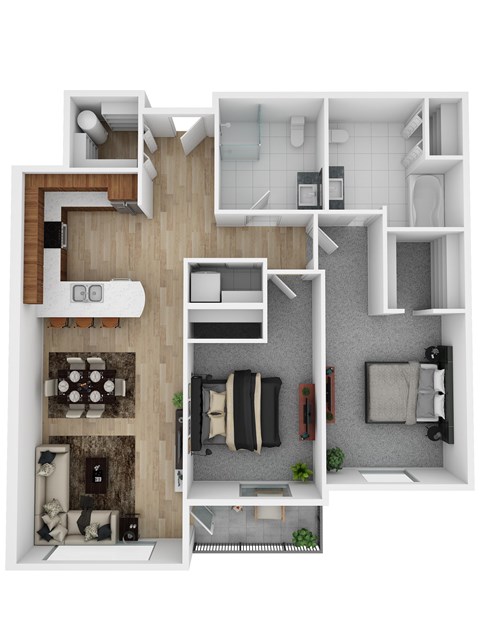Floor plan for 2 beds, 2 baths, 1034 sqft